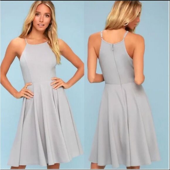 Lulu's Irresistible Charm Grey Fit & Flare Midi A-Line Dress Size Small - Picture 7 of 7
